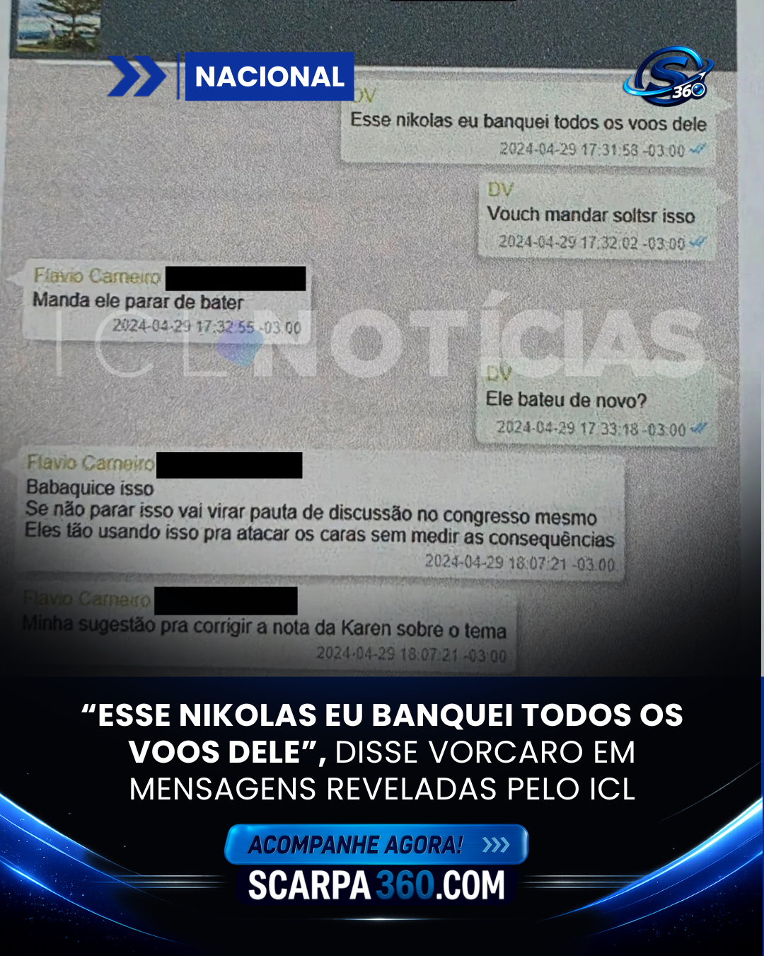 “ESSE NIKOLAS EU BANQUEI TODOS OS VOOS DELE”, DISSE VORCARO EM MENSAGENS REVELADAS PELO ICL